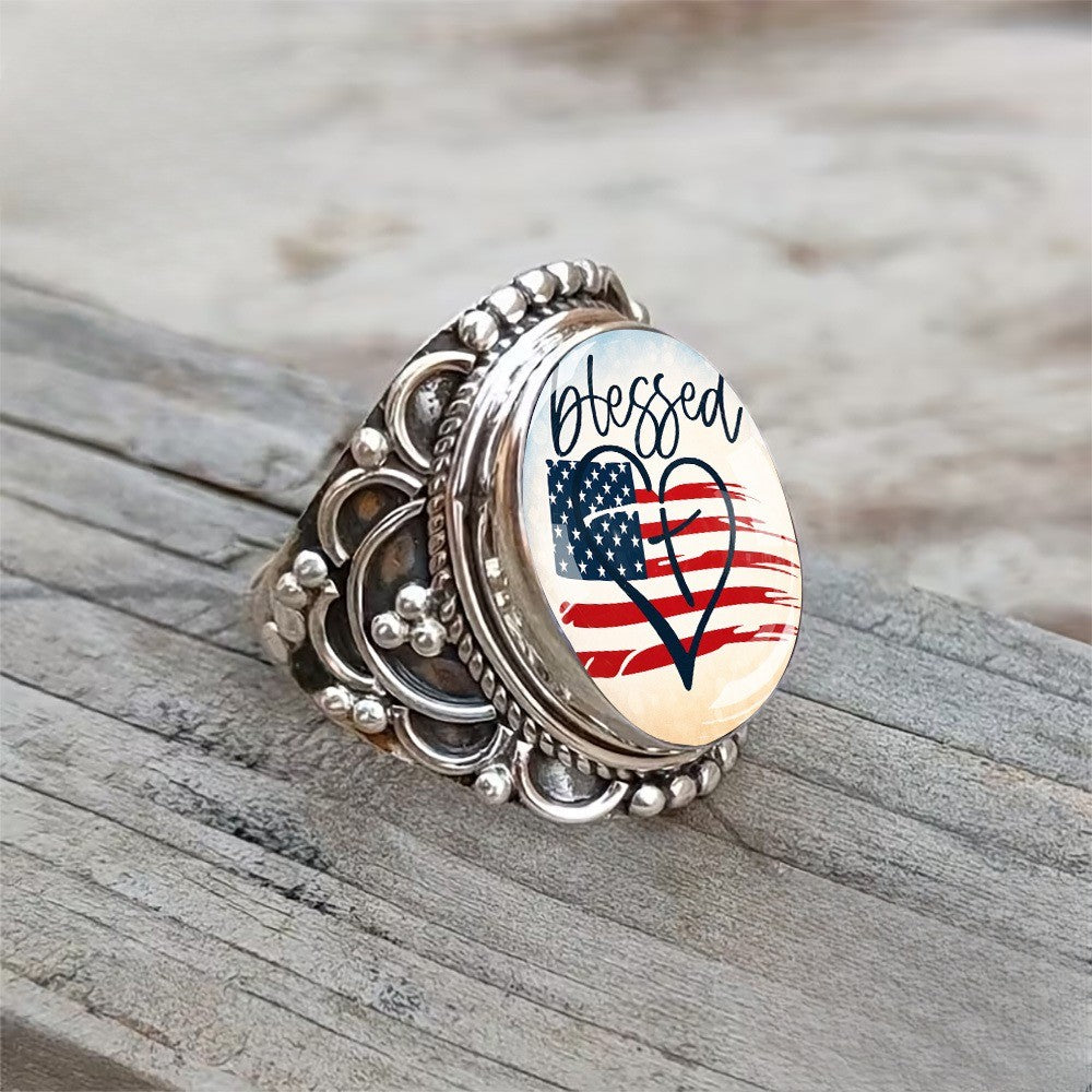 Blessed Heart Flag Oval Ring