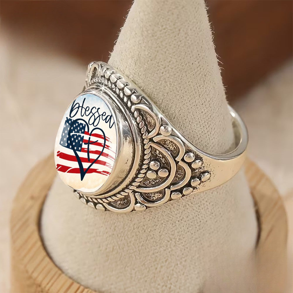 Blessed Heart Flag Oval Ring