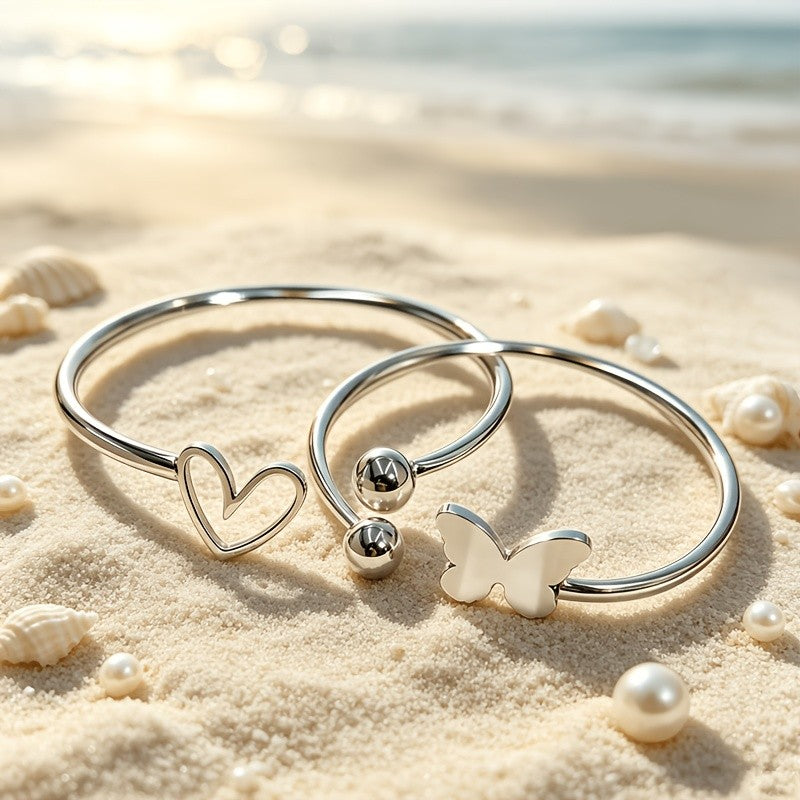 Heart & Butterfly Open Cuff Bracelet