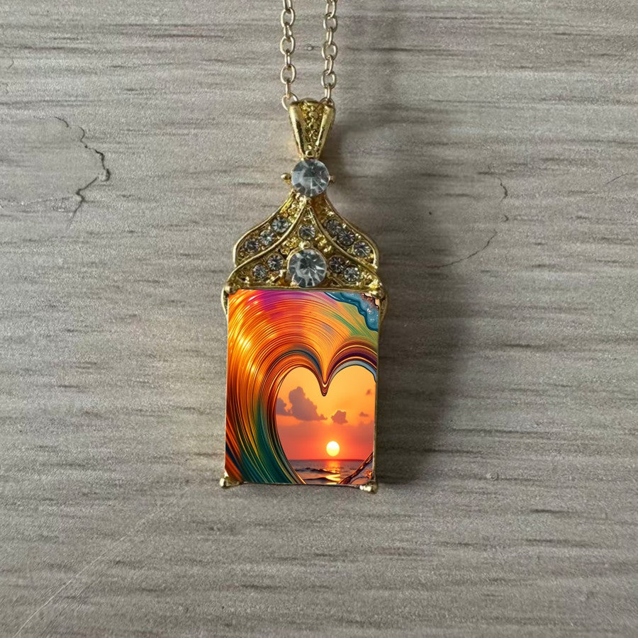 Sunset Heart Wave Pendant Necklace