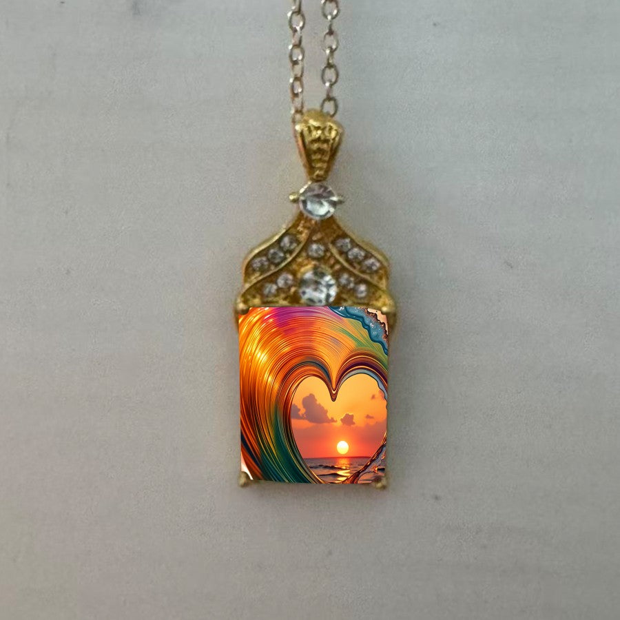 Sunset Heart Wave Pendant Necklace