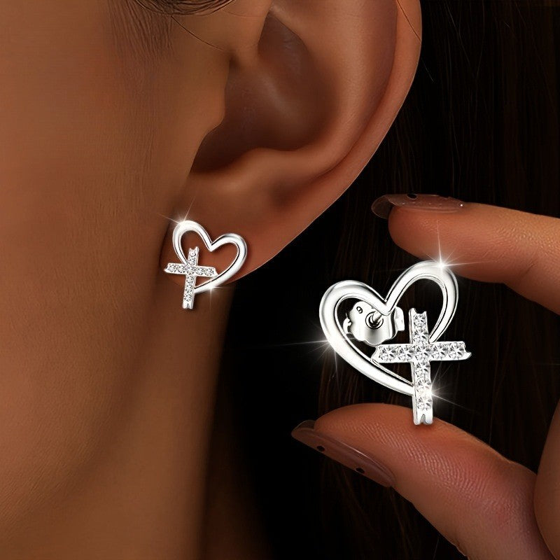 Heart Cross Stud Earrings