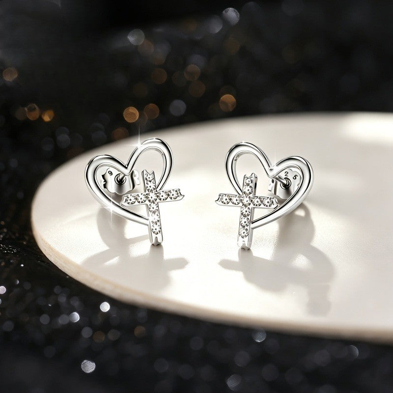 Heart Cross Stud Earrings