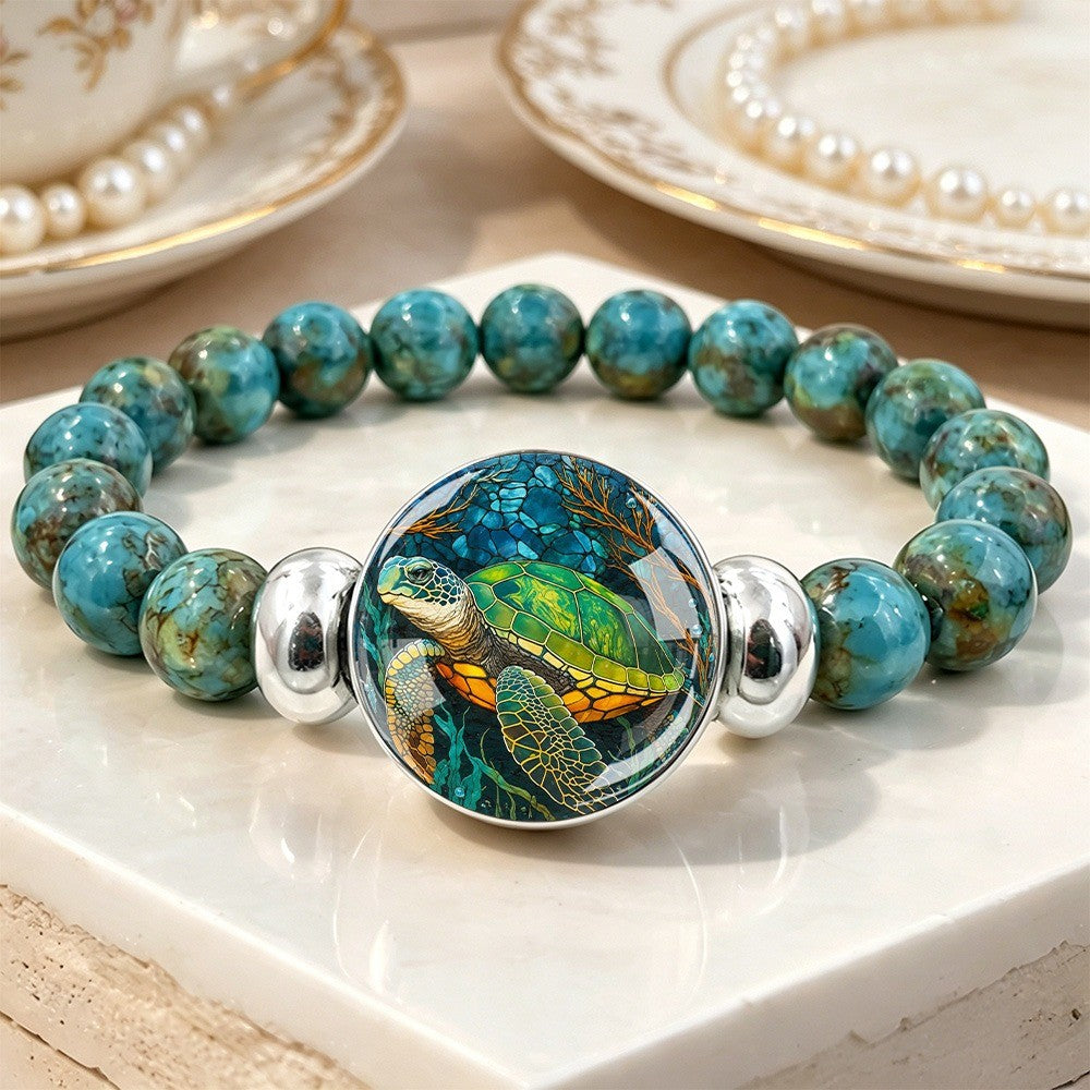 Sea Turtle Glass Cabochon Bracelet