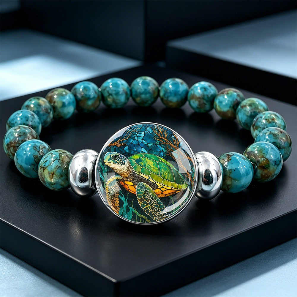 Sea Turtle Glass Cabochon Bracelet