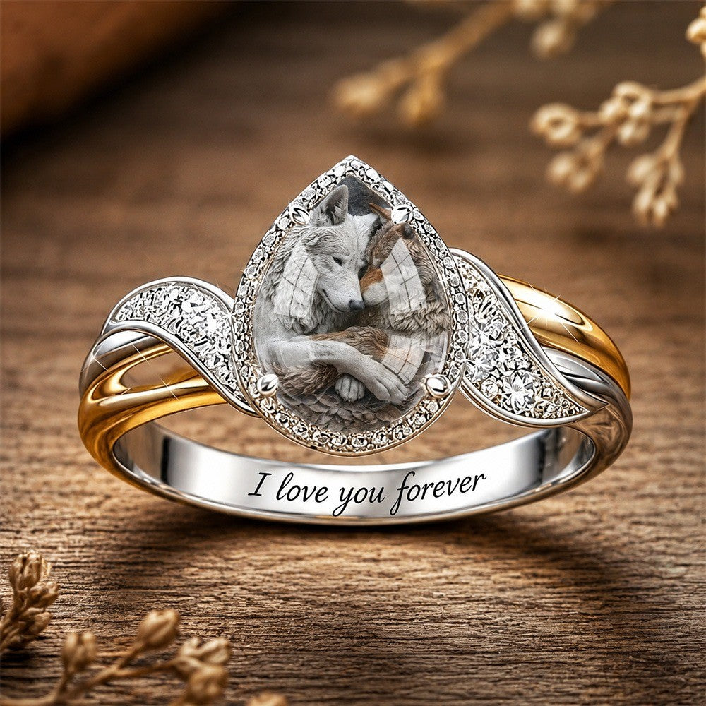 Embracing Wolves Teardrop Ring