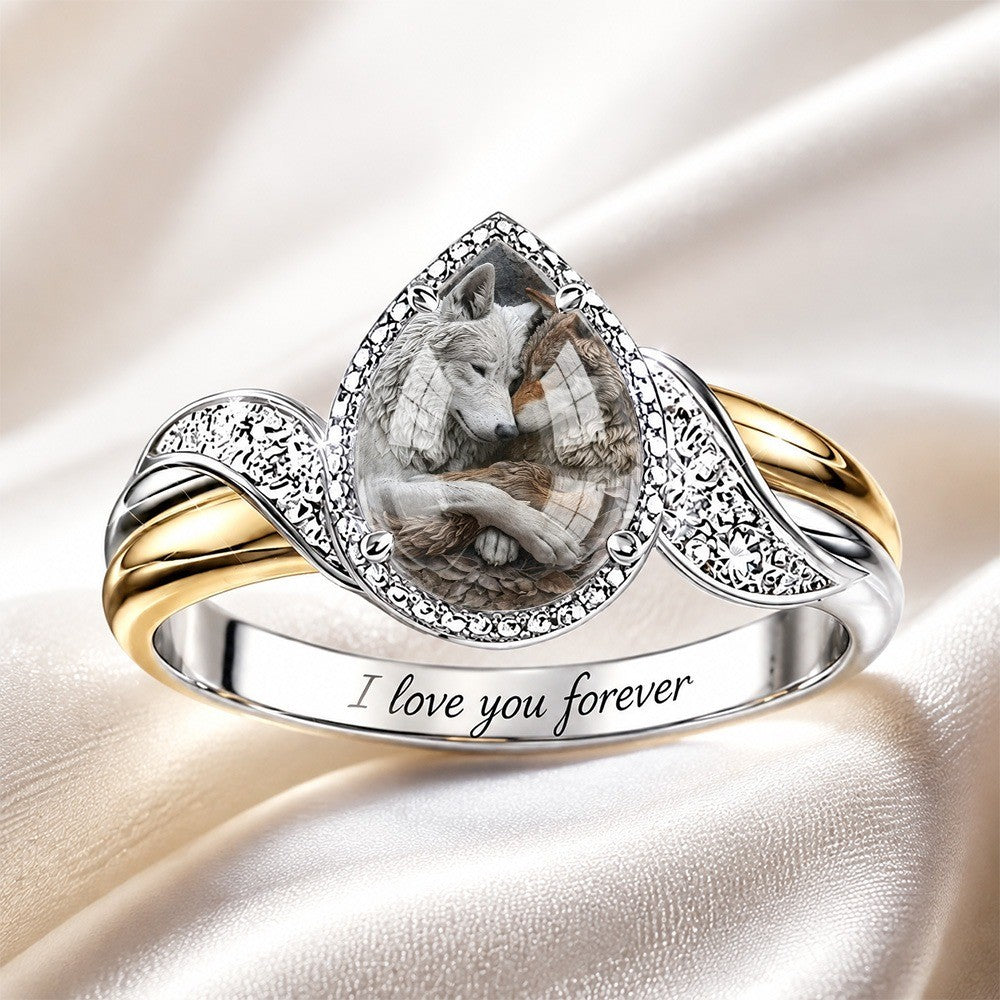 Embracing Wolves Teardrop Ring