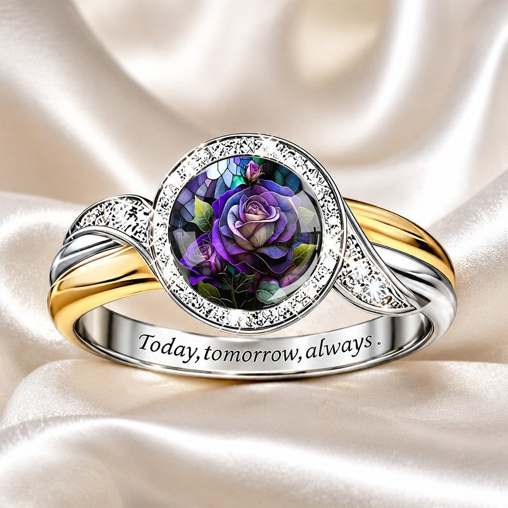 Purple Rose Mosaic Intertwined Ring