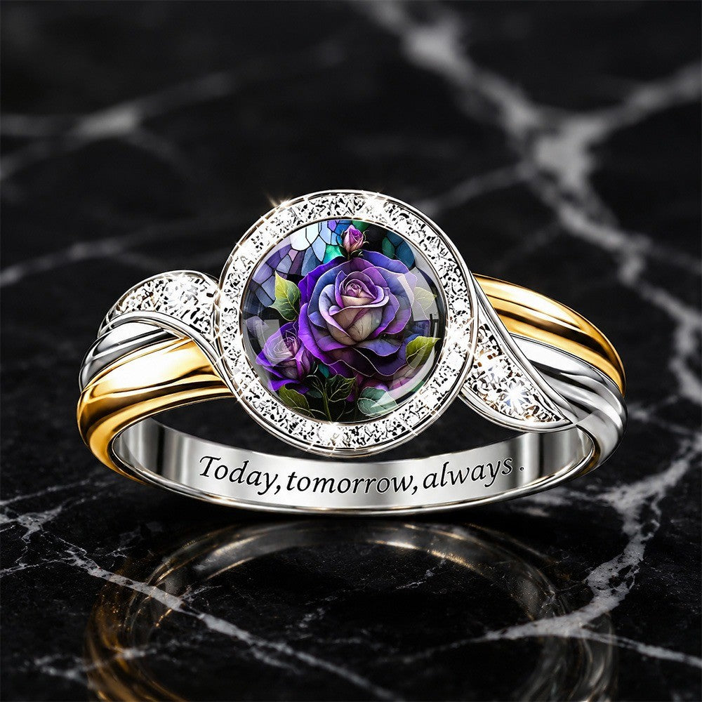 Purple Rose Mosaic Intertwined Ring