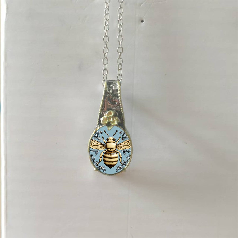 Blue Bee Pendant Necklace