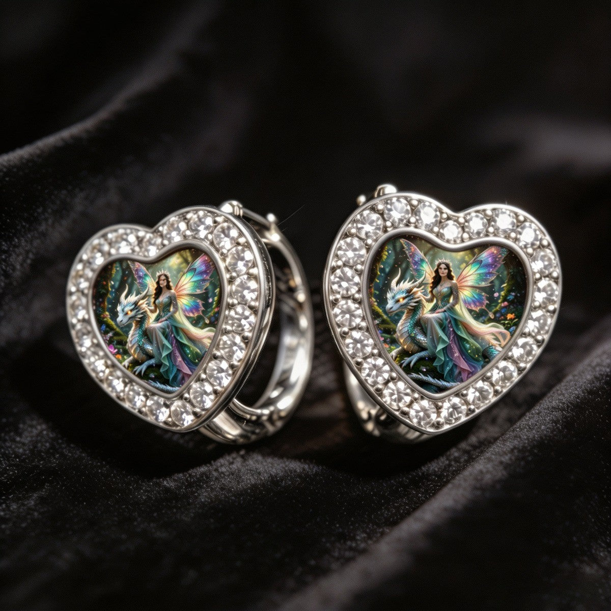 Fairy & Dragon Heart Hoop Earrings