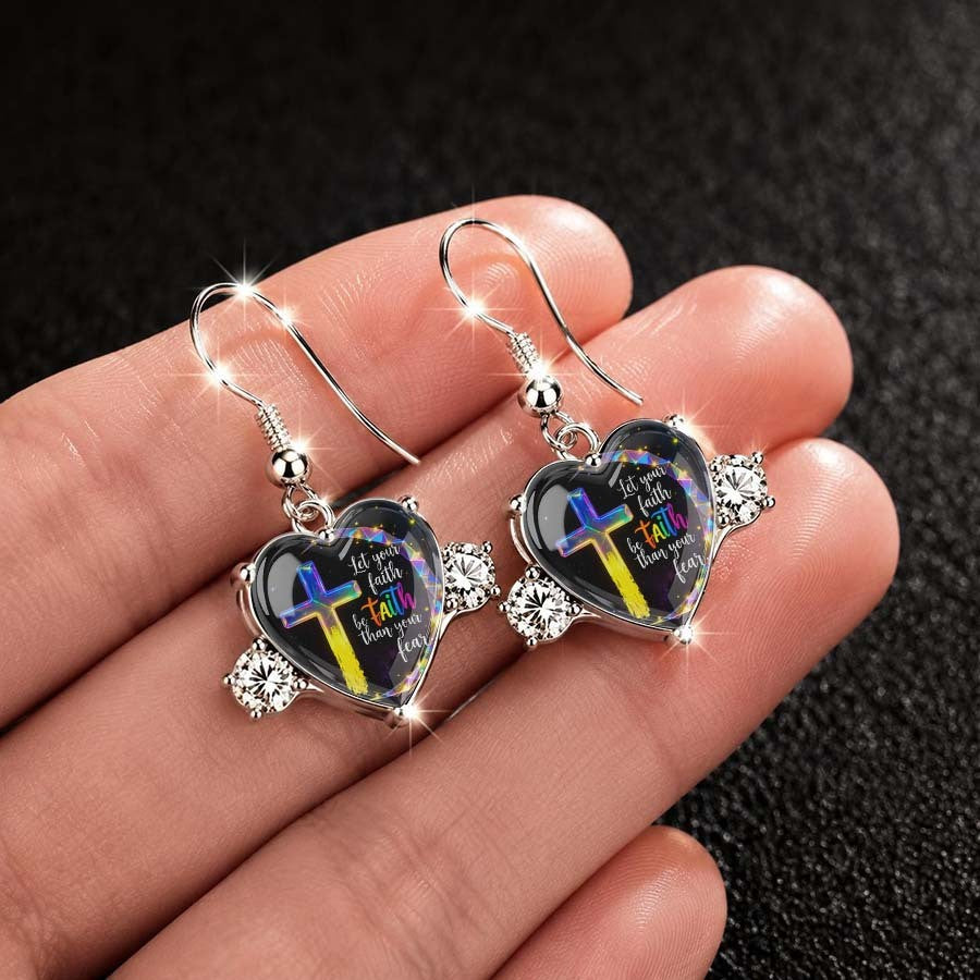 Rainbow Cross Heart Dangle Earrings