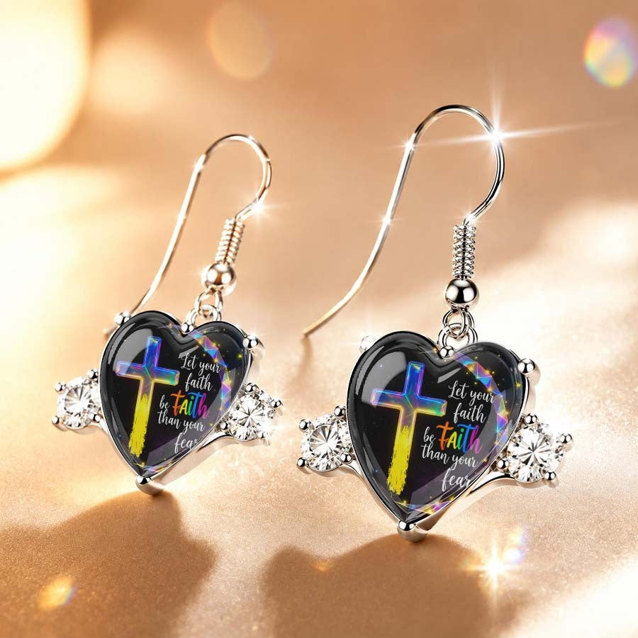 Rainbow Cross Heart Dangle Earrings