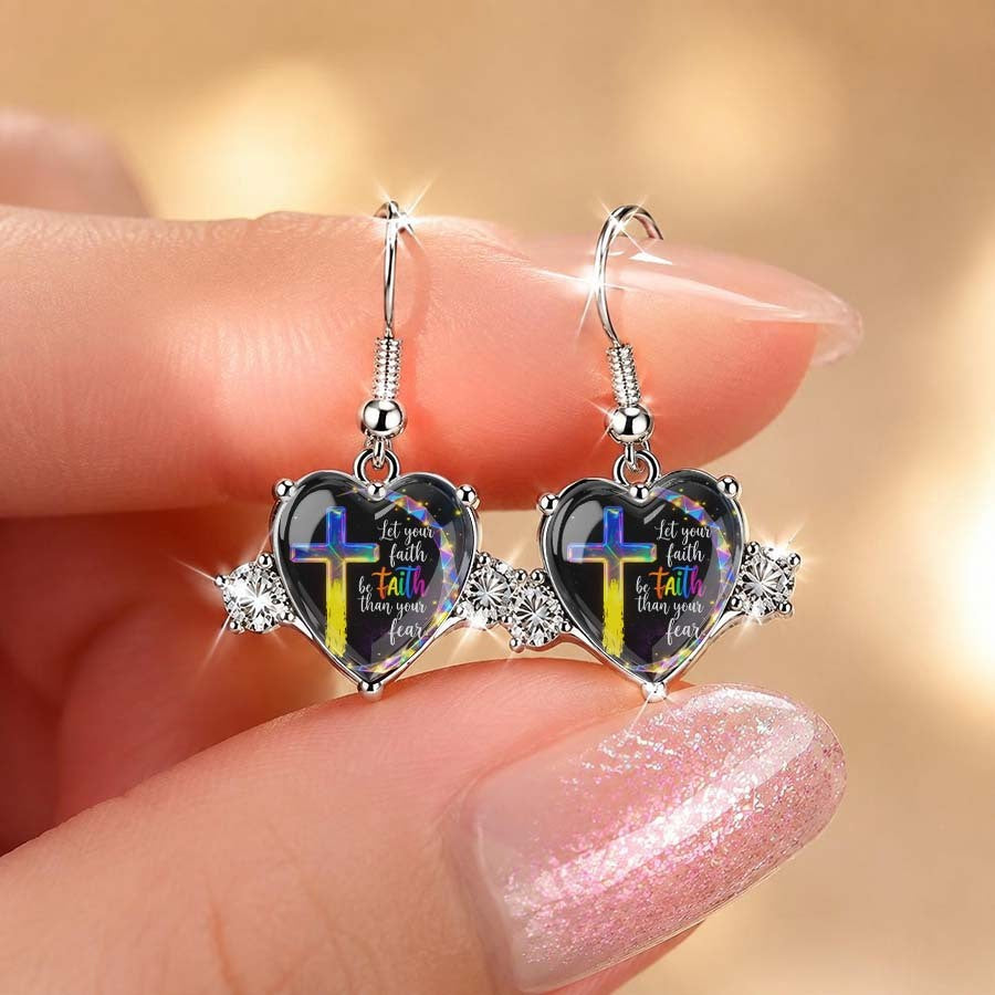 Rainbow Cross Heart Dangle Earrings