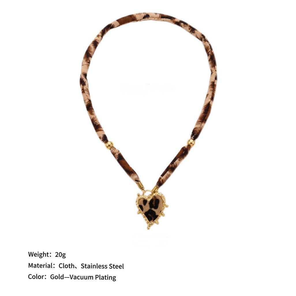 Leopard Print Fabric Heart Necklace