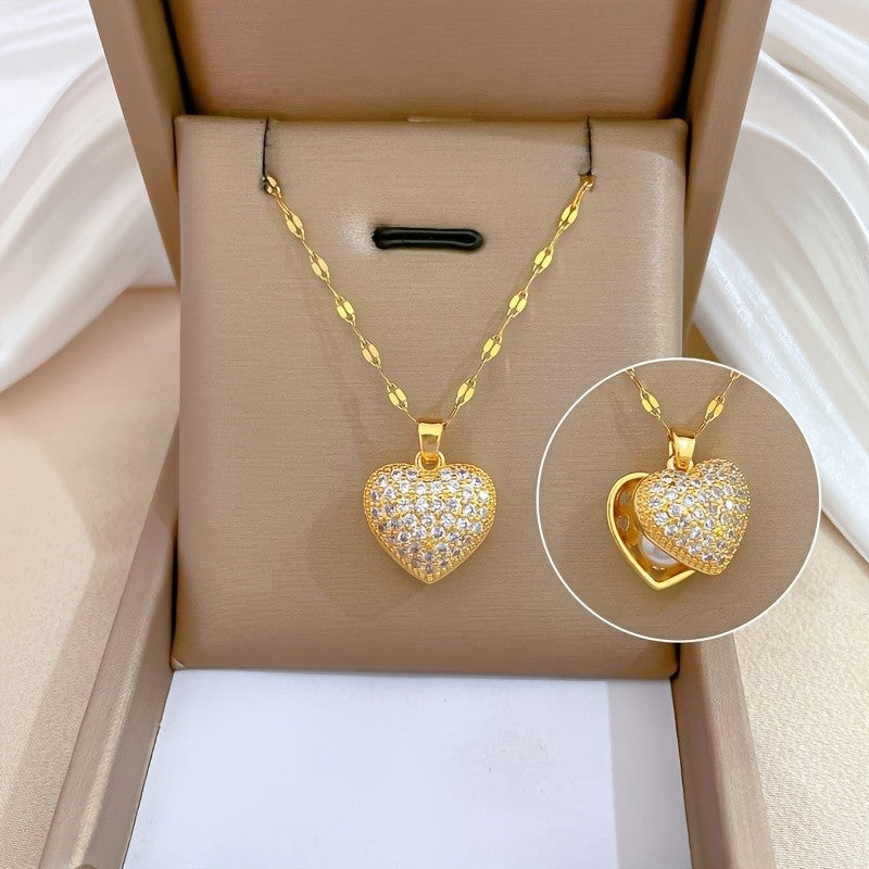 Crystal Pave Heart Locket Necklace