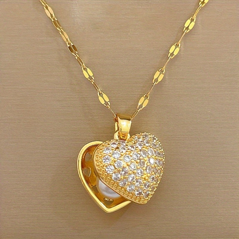 Crystal Pave Heart Locket Necklace
