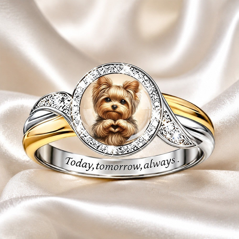Yorkie Portrait Crystal Ring
