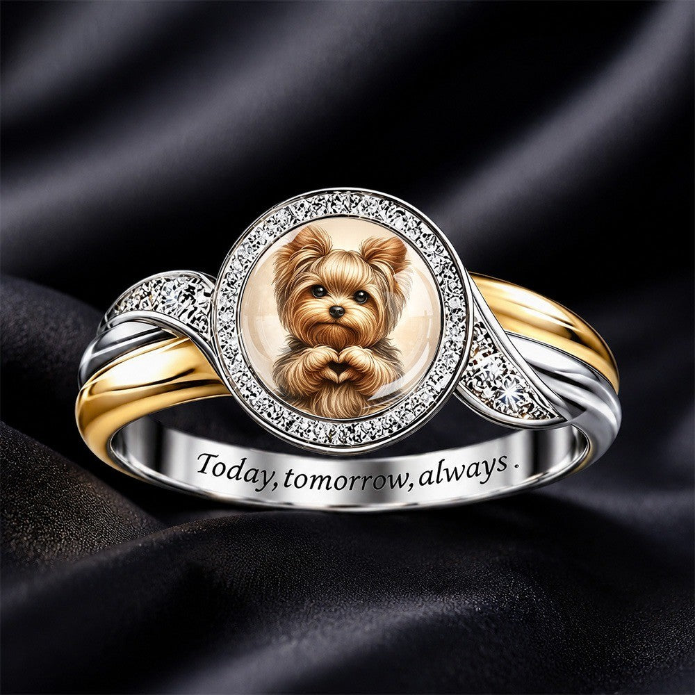 Yorkie Portrait Crystal Ring
