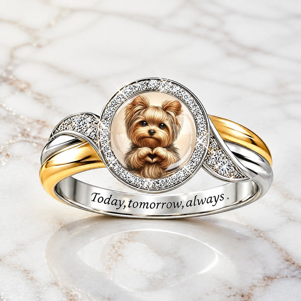 Yorkie Portrait Crystal Ring