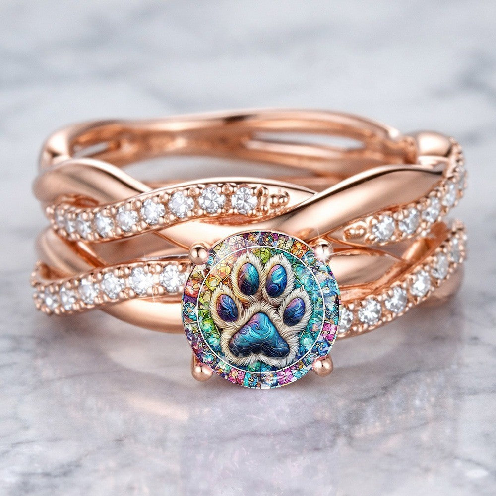 Colorful Paw Print Crossover Ring