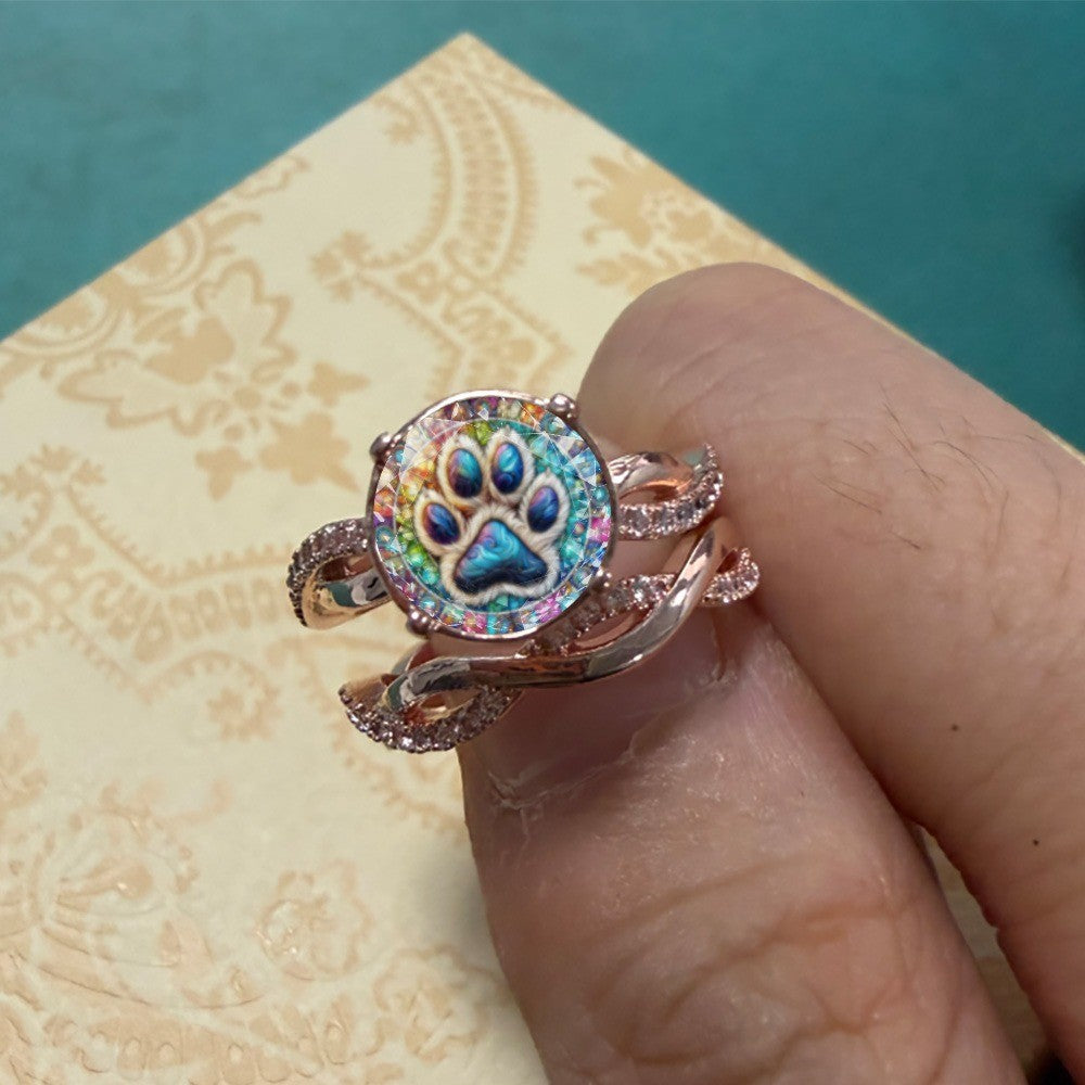 Colorful Paw Print Crossover Ring