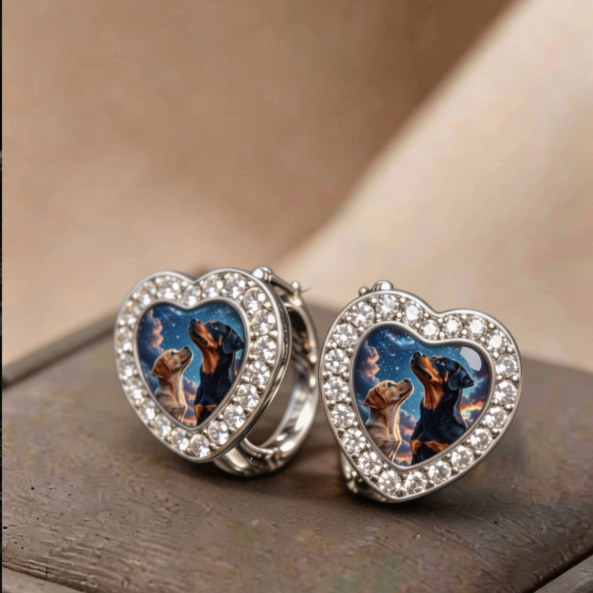 Starry Sky Dog Heart Earrings