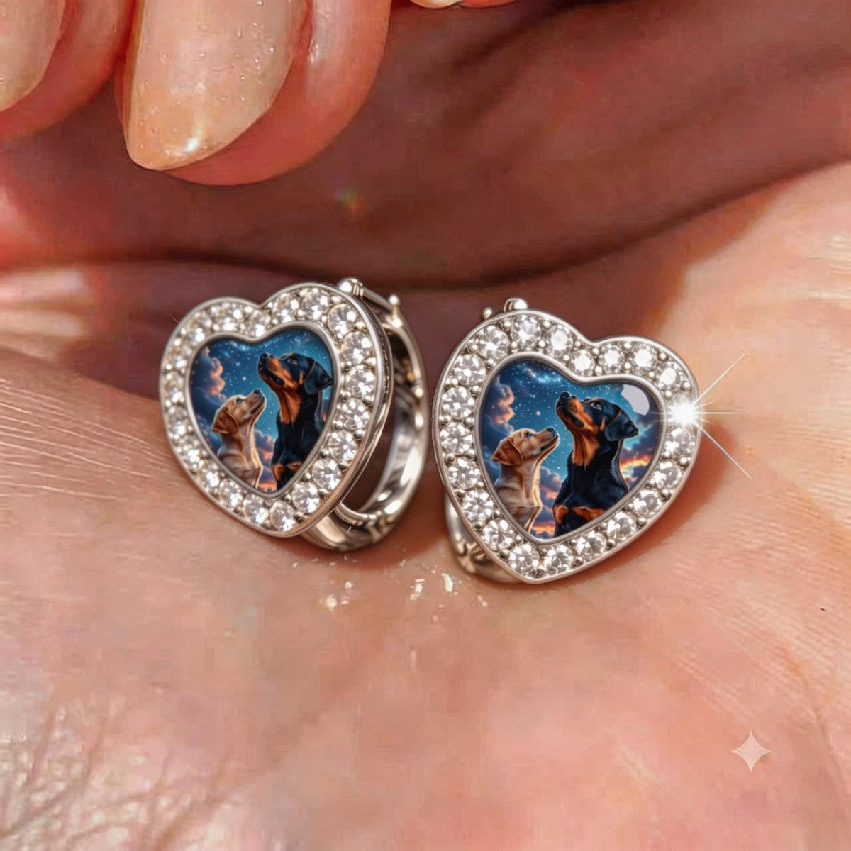 Starry Sky Dog Heart Earrings