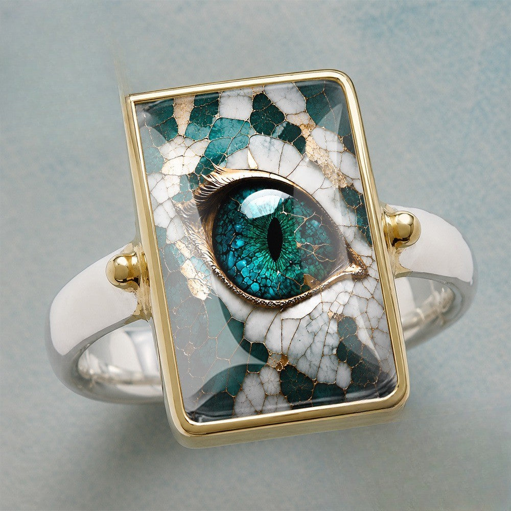 Green Mosaic Eye Square Ring