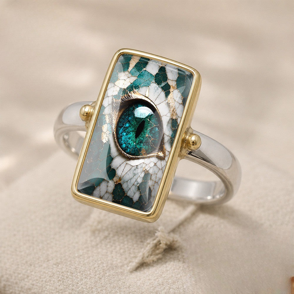 Green Mosaic Eye Square Ring