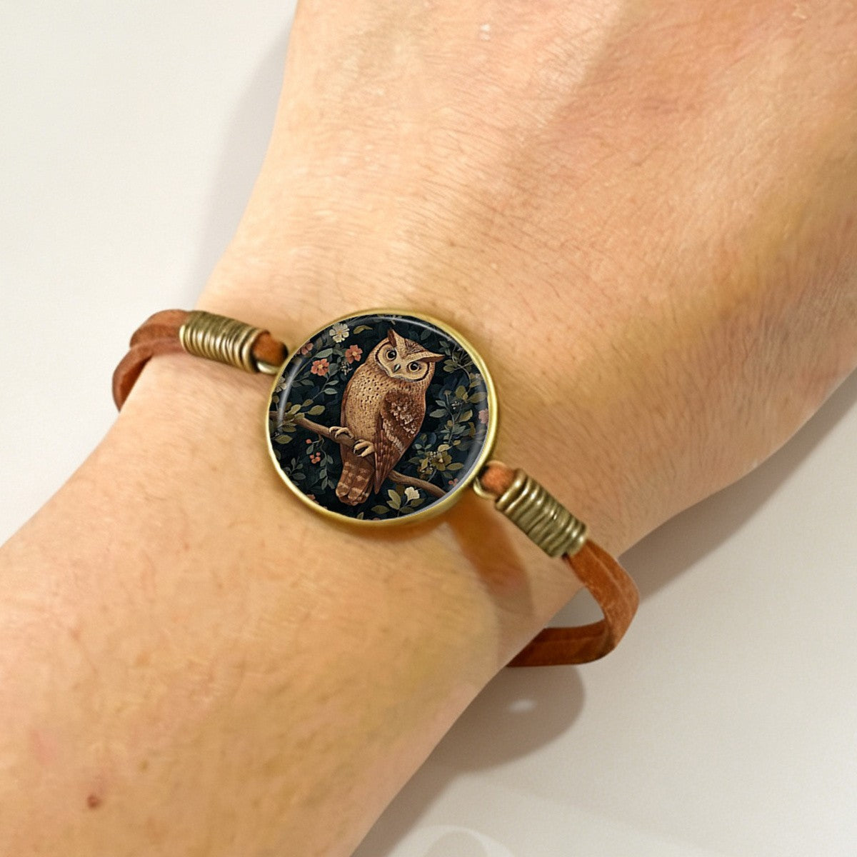 Owl & Floral Glass Cabochon Bracelet