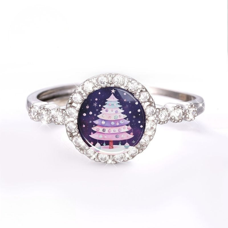 Pink Christmas Tree Round Ring
