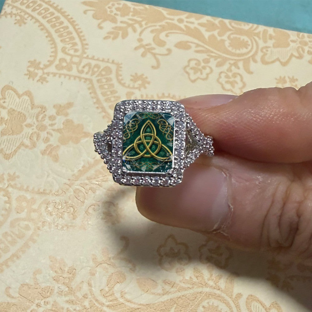 Green Trinity Knot Square Ring