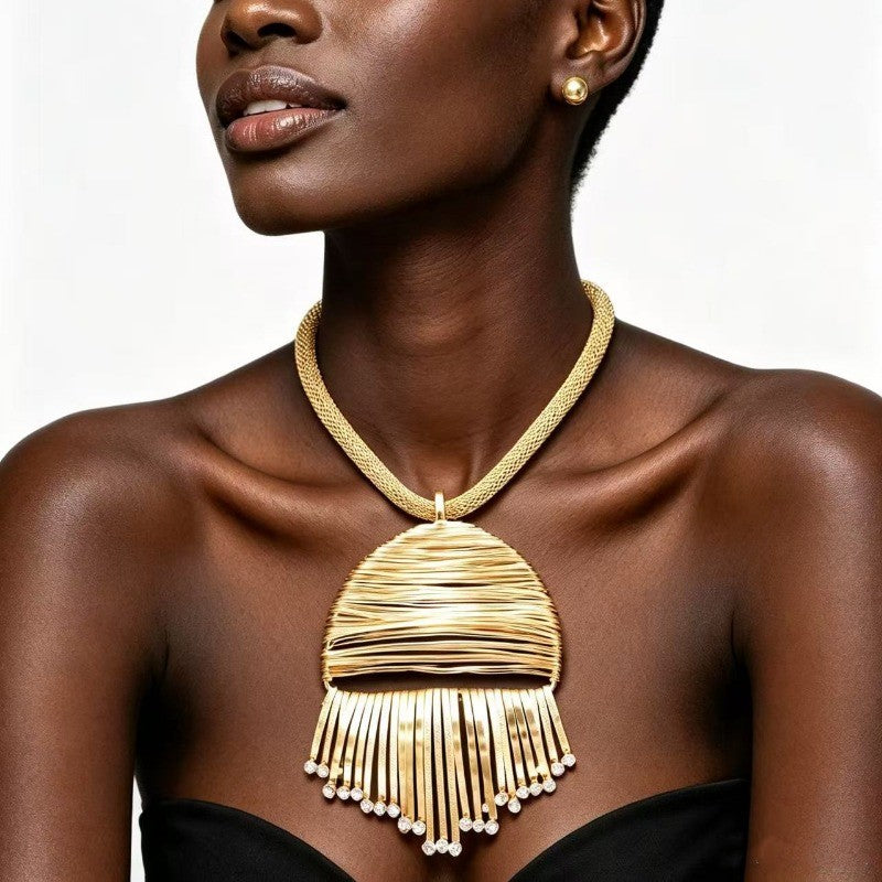 Gold-Tone Fringe Pendant Necklace & Earring Set