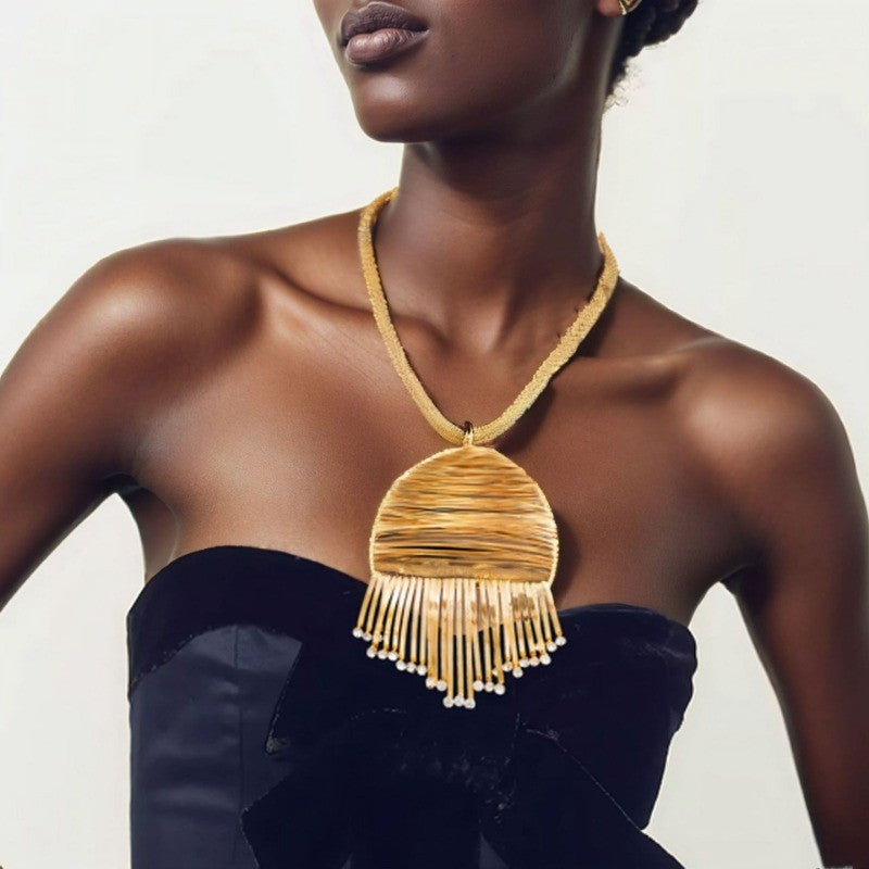 Gold-Tone Fringe Pendant Necklace & Earring Set