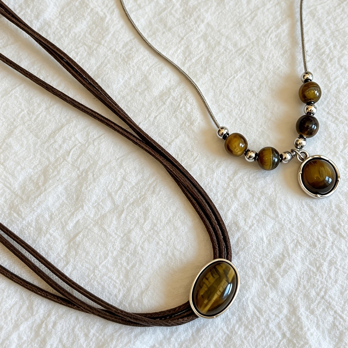 Brown Stone Layered Necklace Set