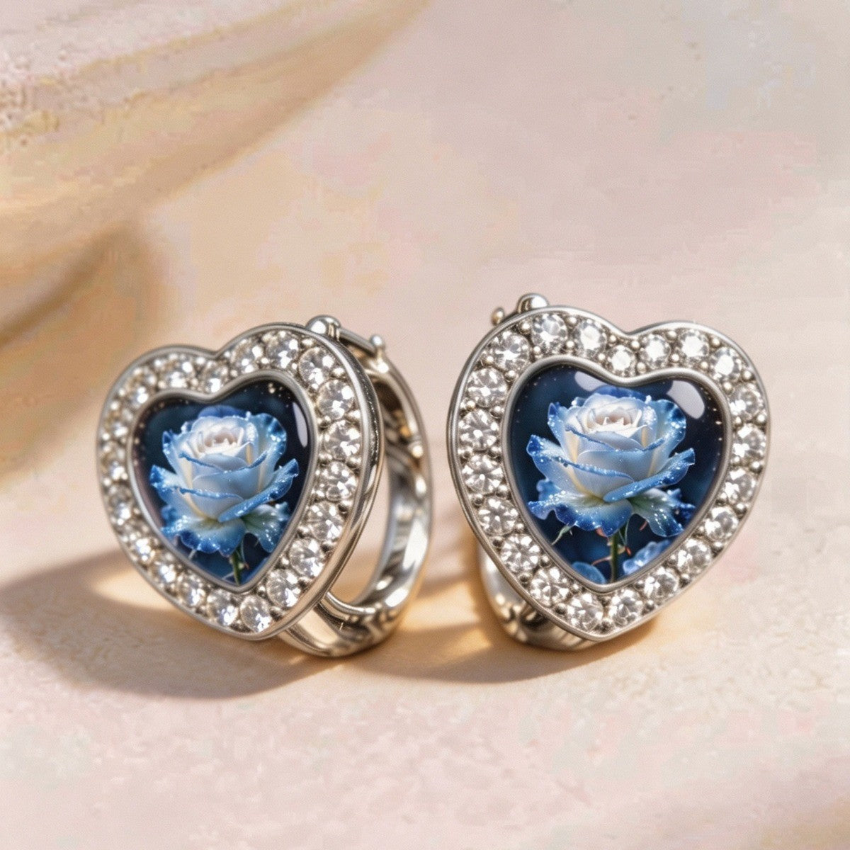 Blue Rose Heart Earrings