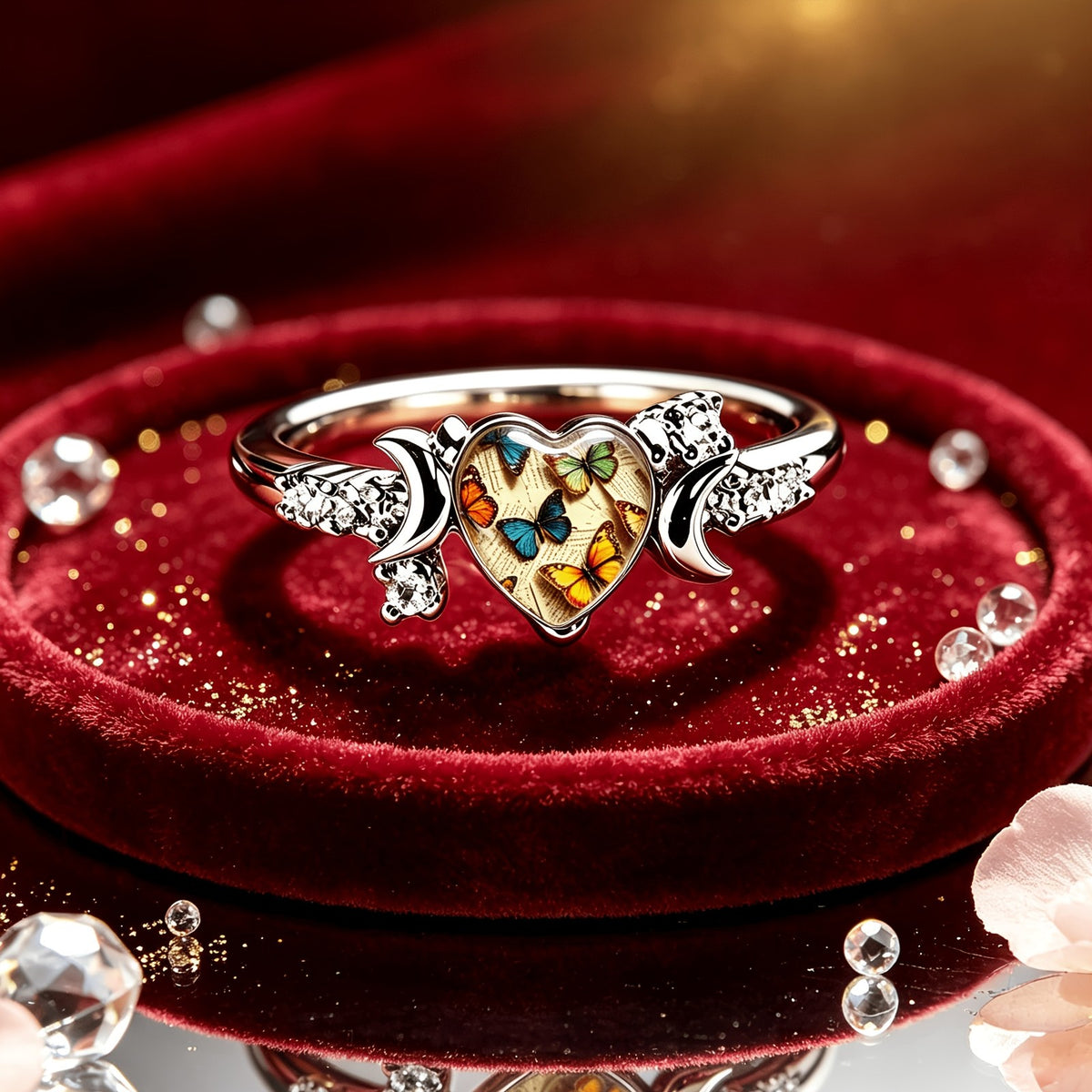 Colorful Butterfly Heart Ring