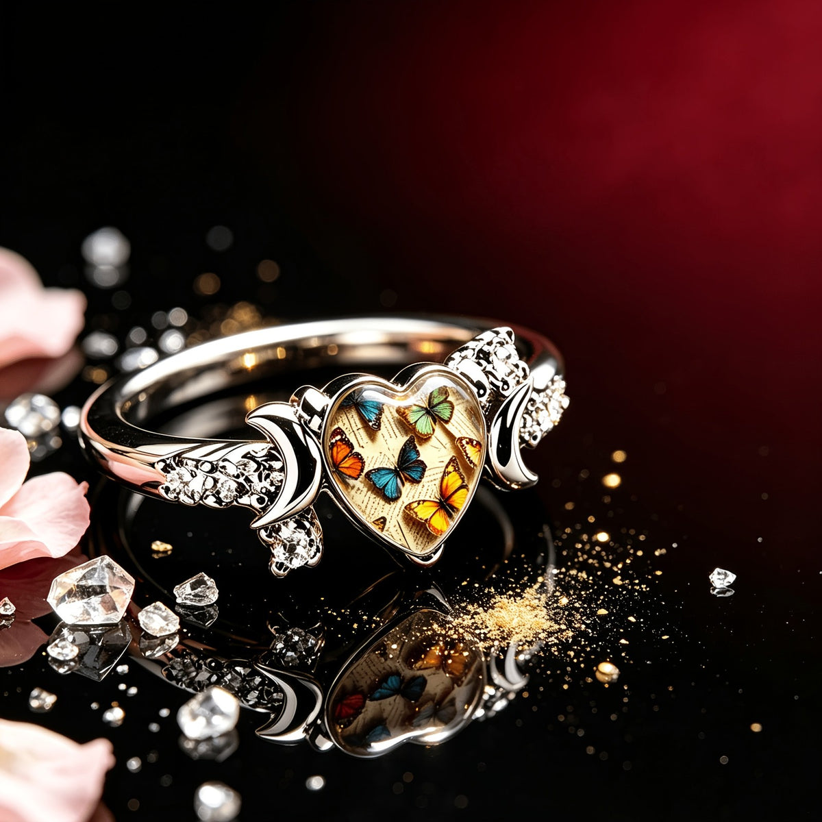 Colorful Butterfly Heart Ring