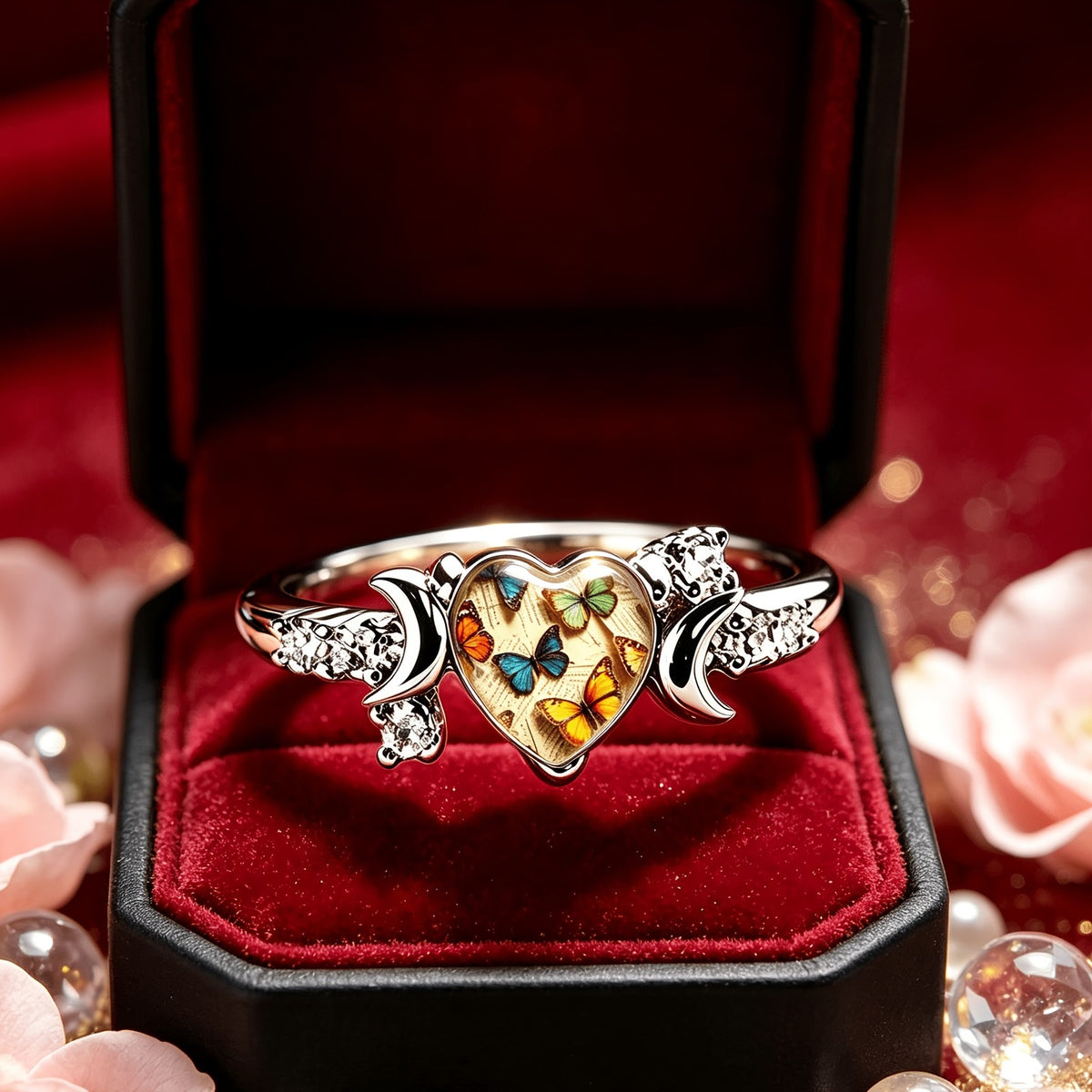 Colorful Butterfly Heart Ring