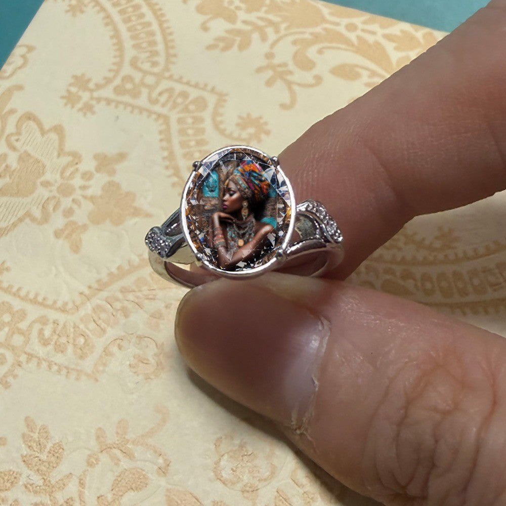 African Portrait Oval Ring