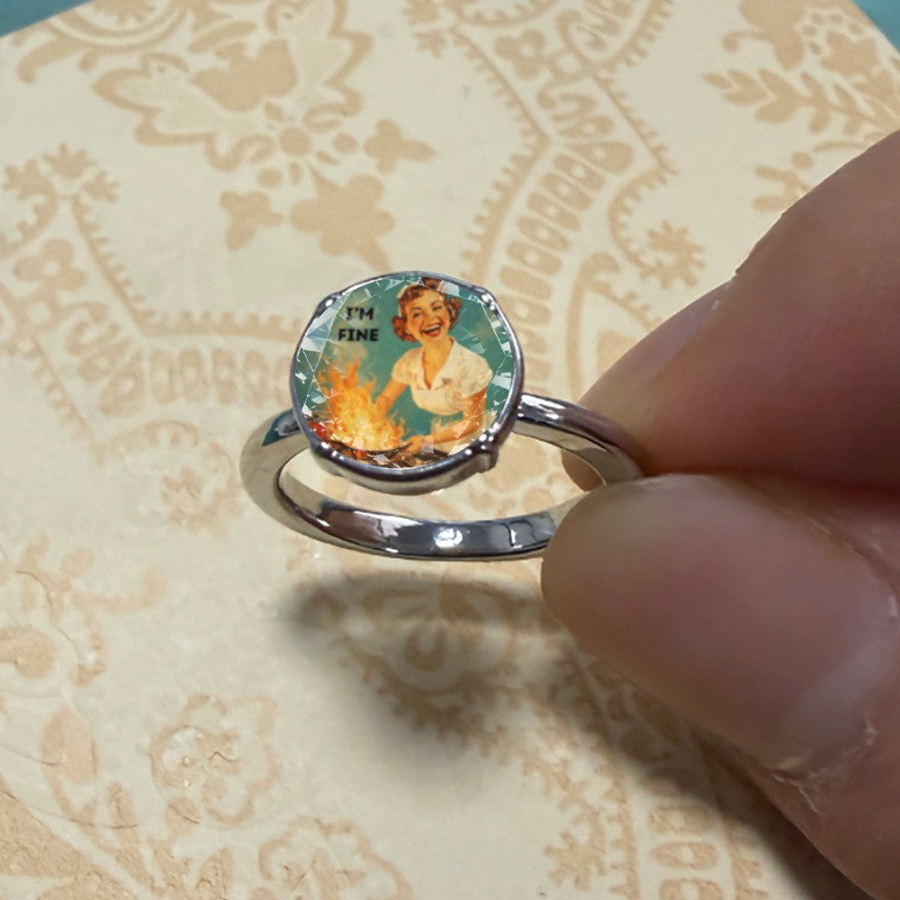 Retro 'I'm Fine' Illustration Ring