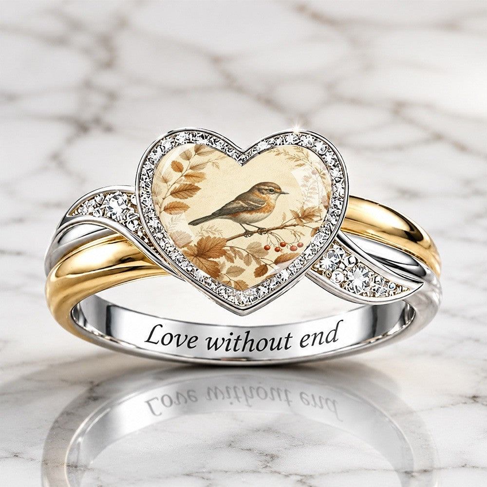 Heart Bird & Leaves Ring