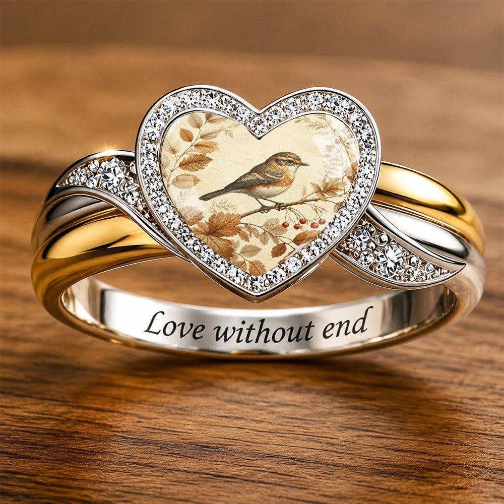 Heart Bird & Leaves Ring