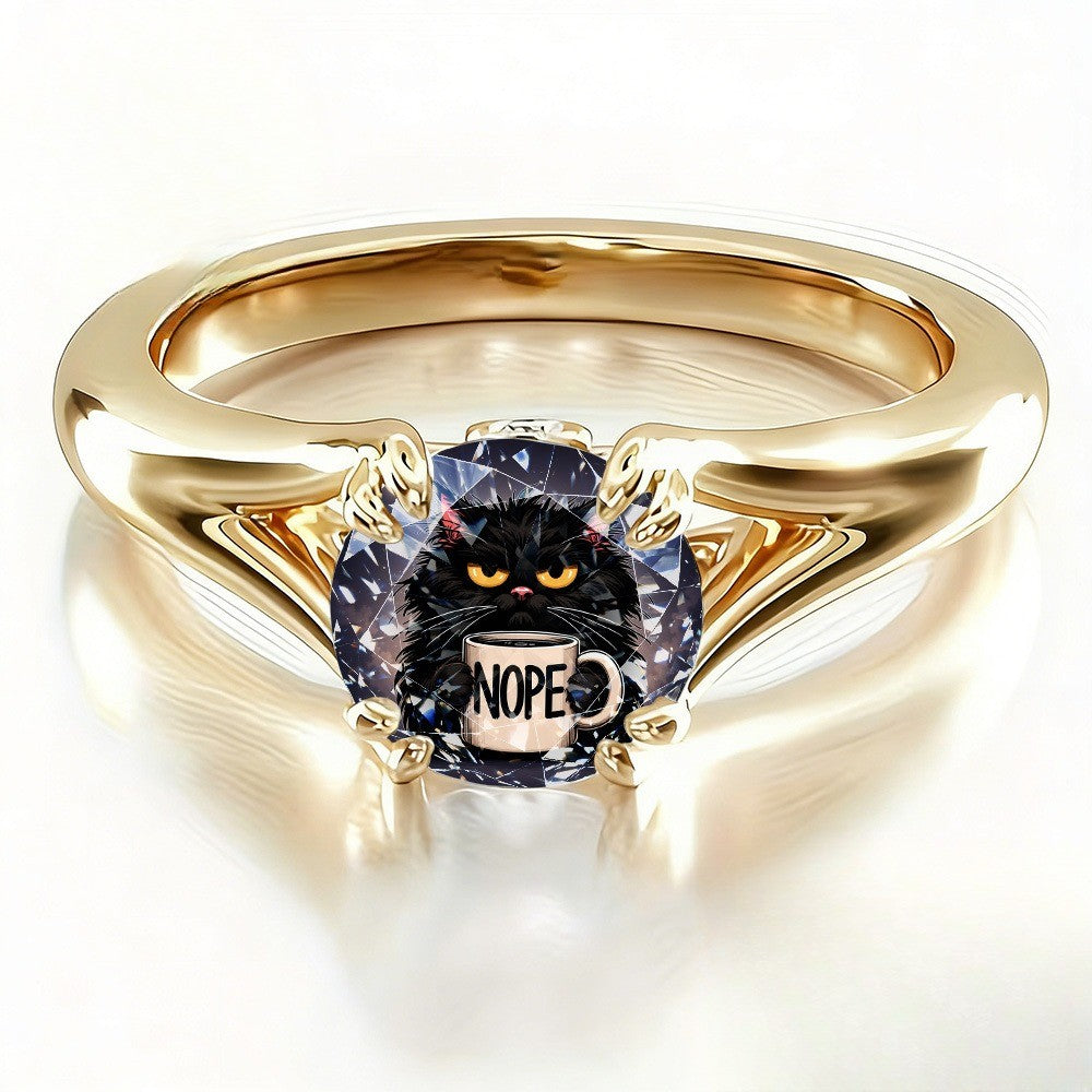 Black Cat Mug Statement Ring