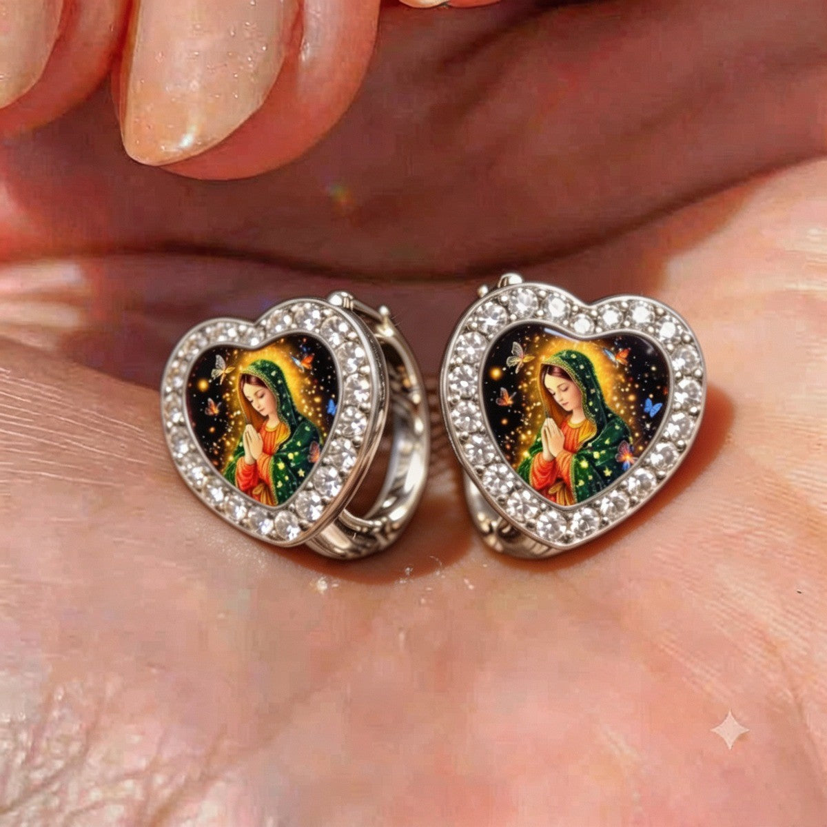 Praying Virgin Heart Earrings