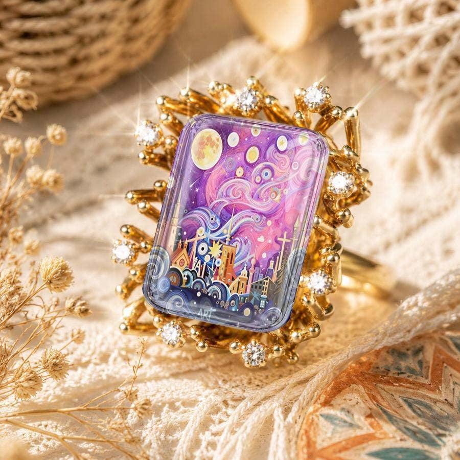 Starry Night Town Rectangular Ring