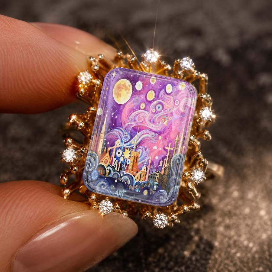 Starry Night Town Rectangular Ring