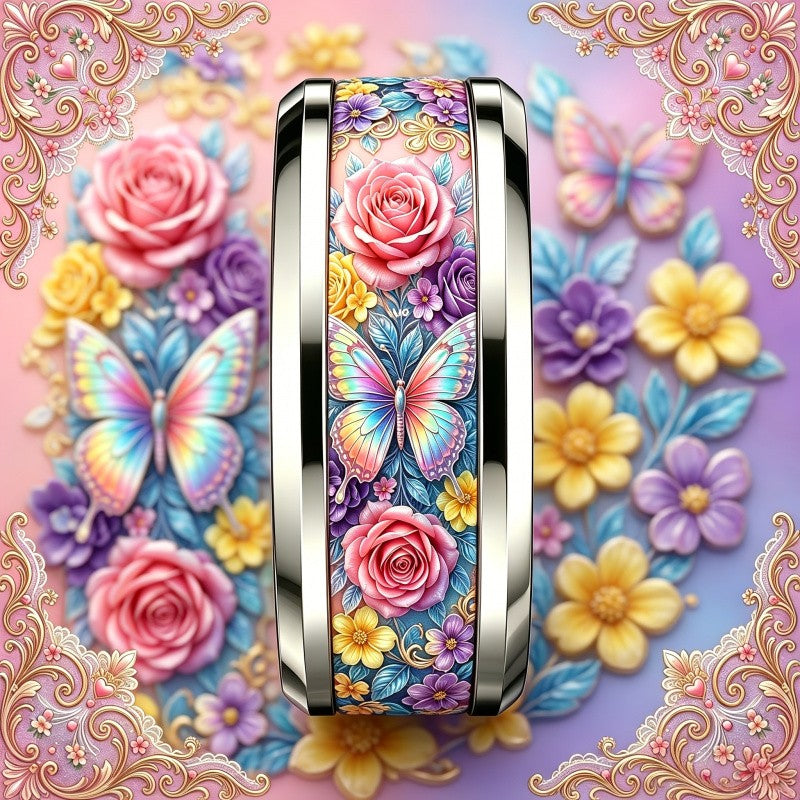 Rainbow Butterfly Floral Ring