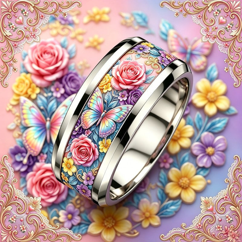Rainbow Butterfly Floral Ring